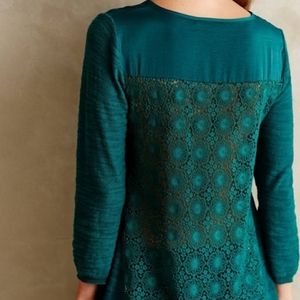 Anthropologie Teal Lace Back Top